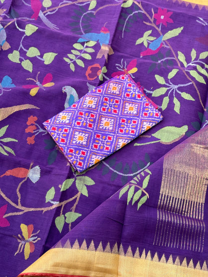 Purple shade Ponduru Khadhi cotton jamdani SAREE