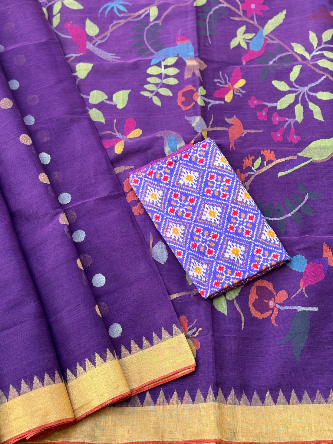 Purple shade Ponduru Khadhi cotton jamdani SAREE