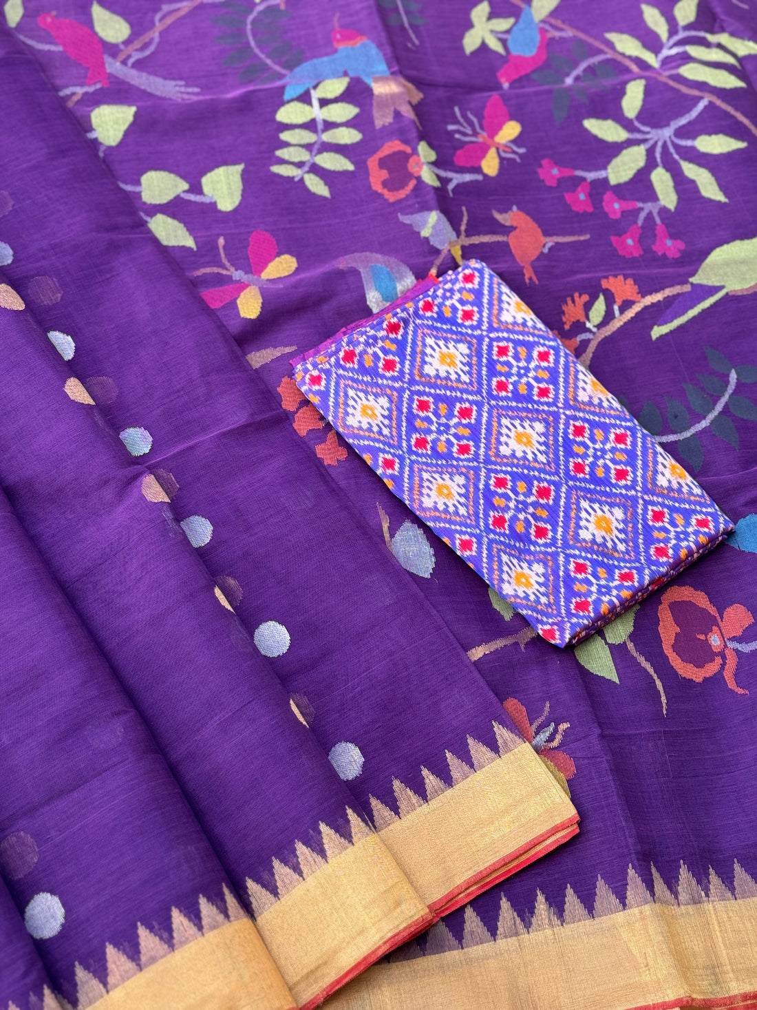 Purple shade Ponduru Khadhi cotton jamdani SAREE