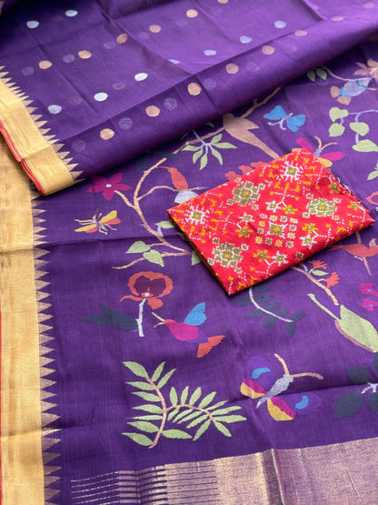 Purple shade Ponduru Khadhi cotton jamdani SAREE