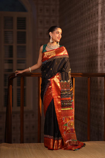 Lambani embroidery with mirror work crafted on pure korvai kanchivaram silk