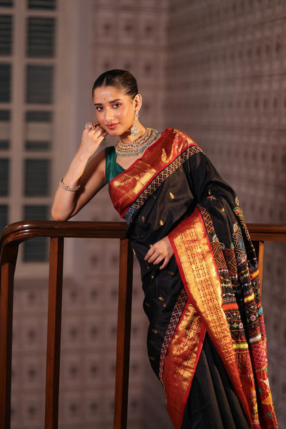 Lambani embroidery with mirror work crafted on pure korvai kanchivaram silk