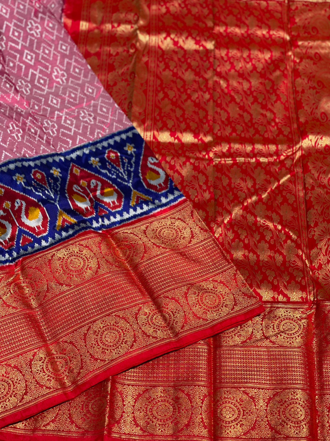 Handwoven Twill Ikkat Kanchivaram border saree