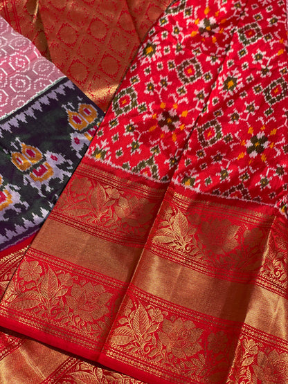 Handwoven Twill Ikkat Kanchivaram border saree