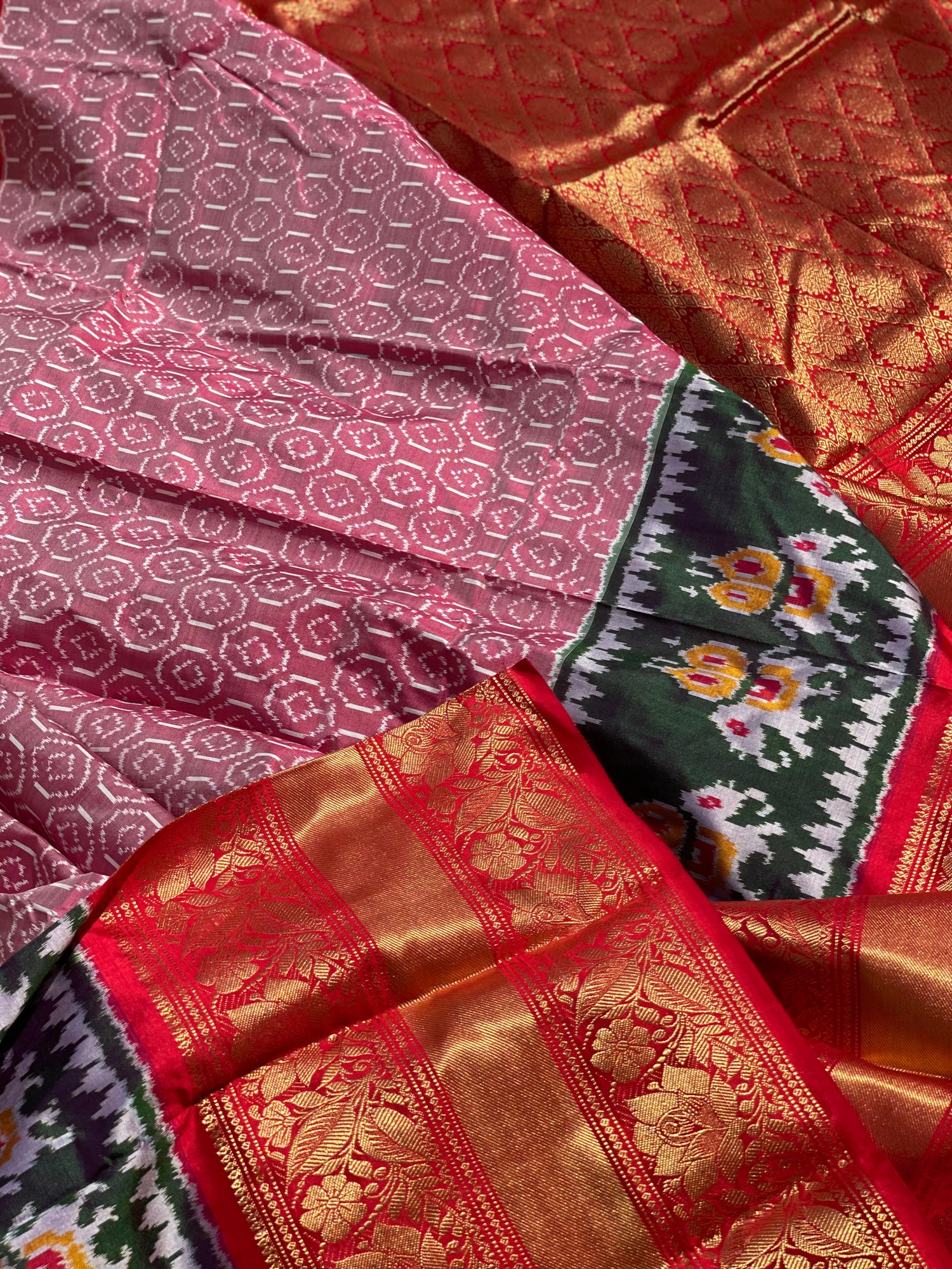 Handwoven Twill Ikkat Kanchivaram border saree