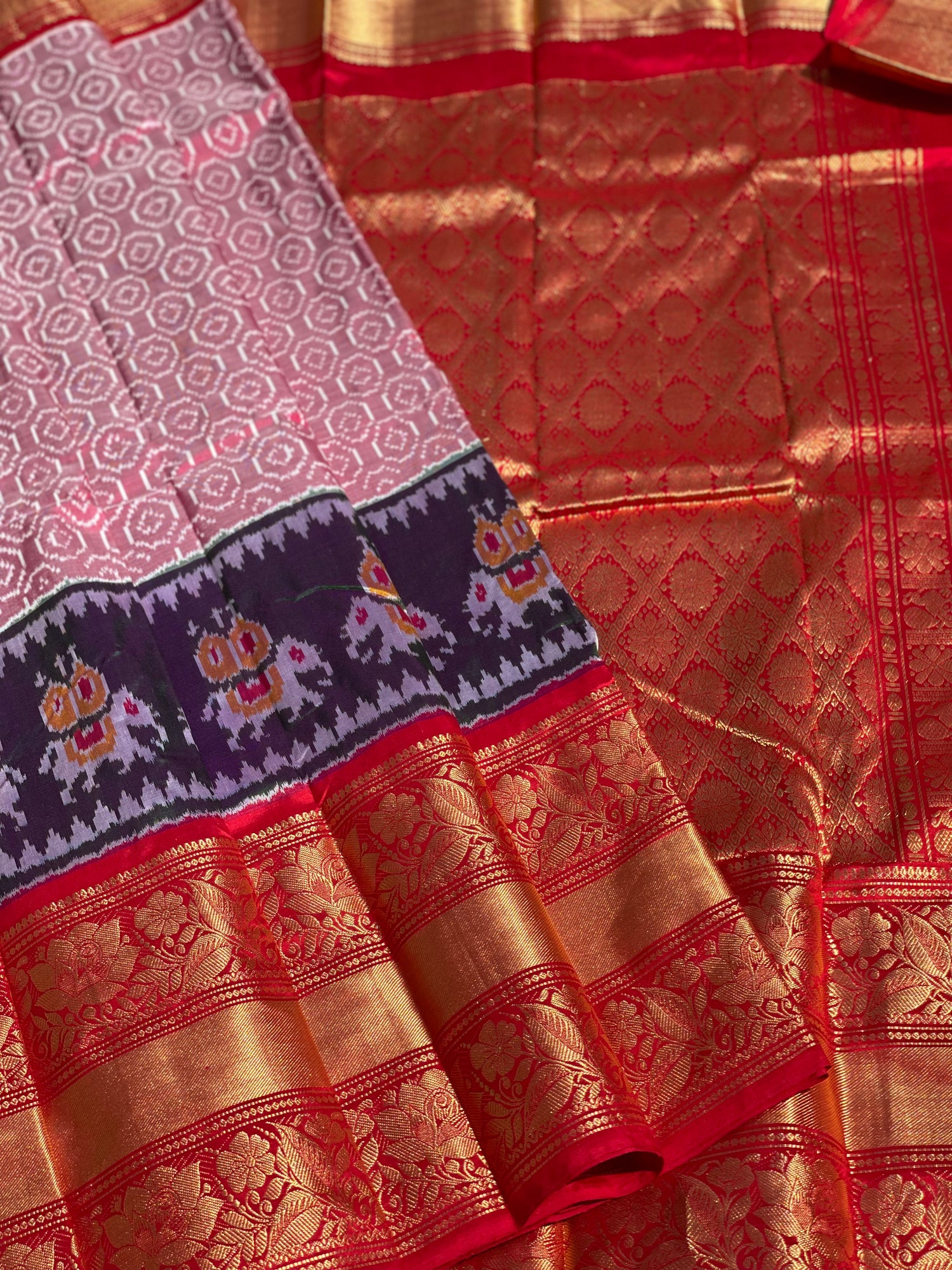 Handwoven Twill Ikkat Kanchivaram border saree