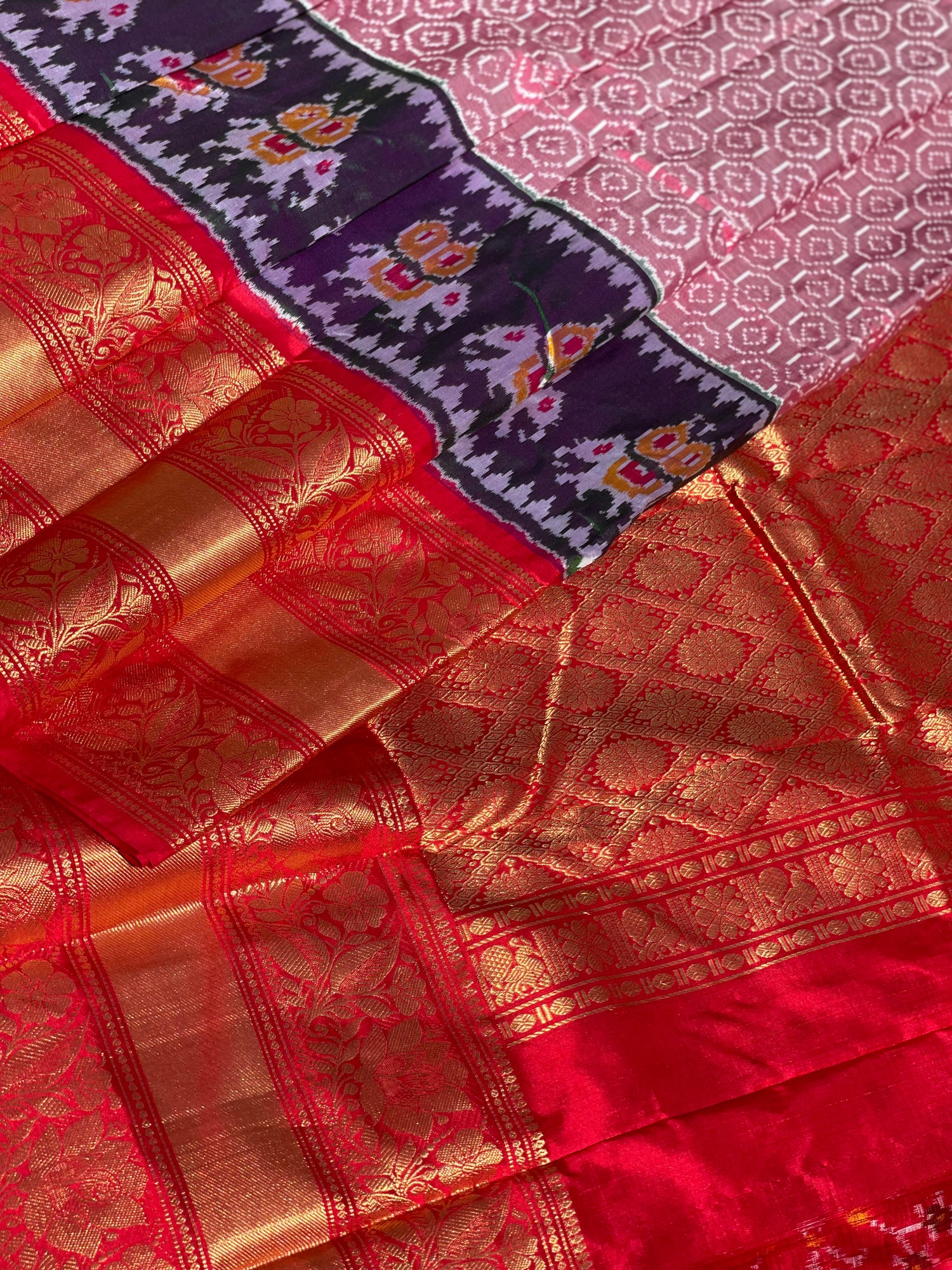 Handwoven Twill Ikkat Kanchivaram border saree