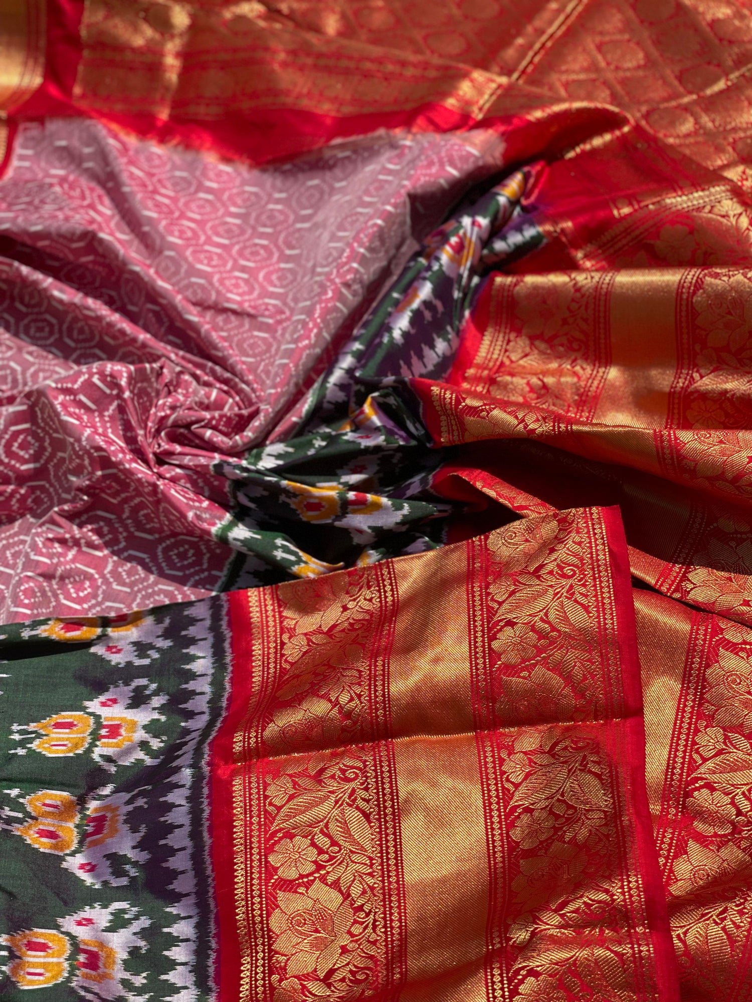 Handwoven Twill Ikkat Kanchivaram border saree