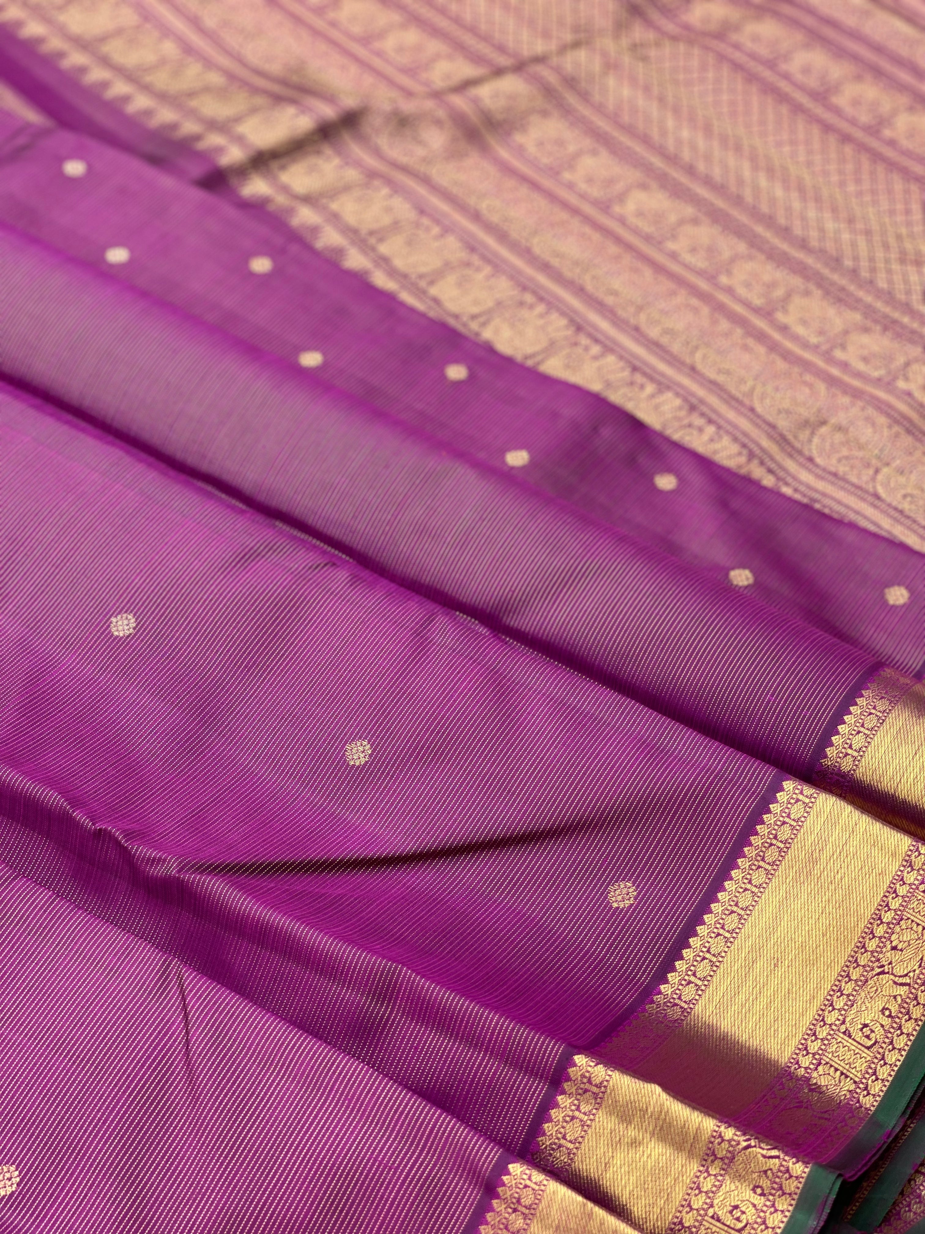 Heirloom vairaoosi kanchivaram silk saree Deep Lavender with pink shade