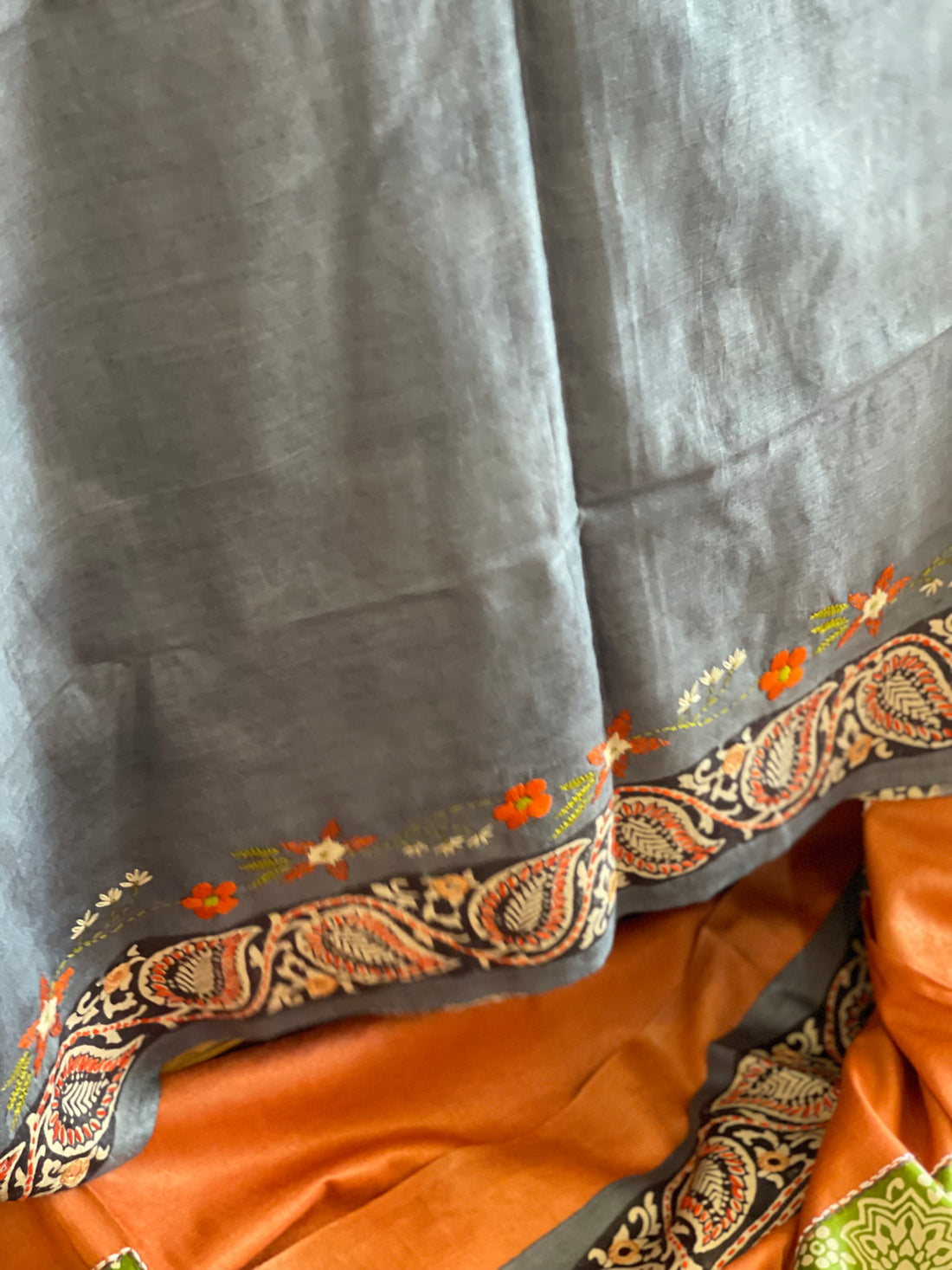 Handblock Printed Tussar Silk Saree With Crochet Border And Pallu