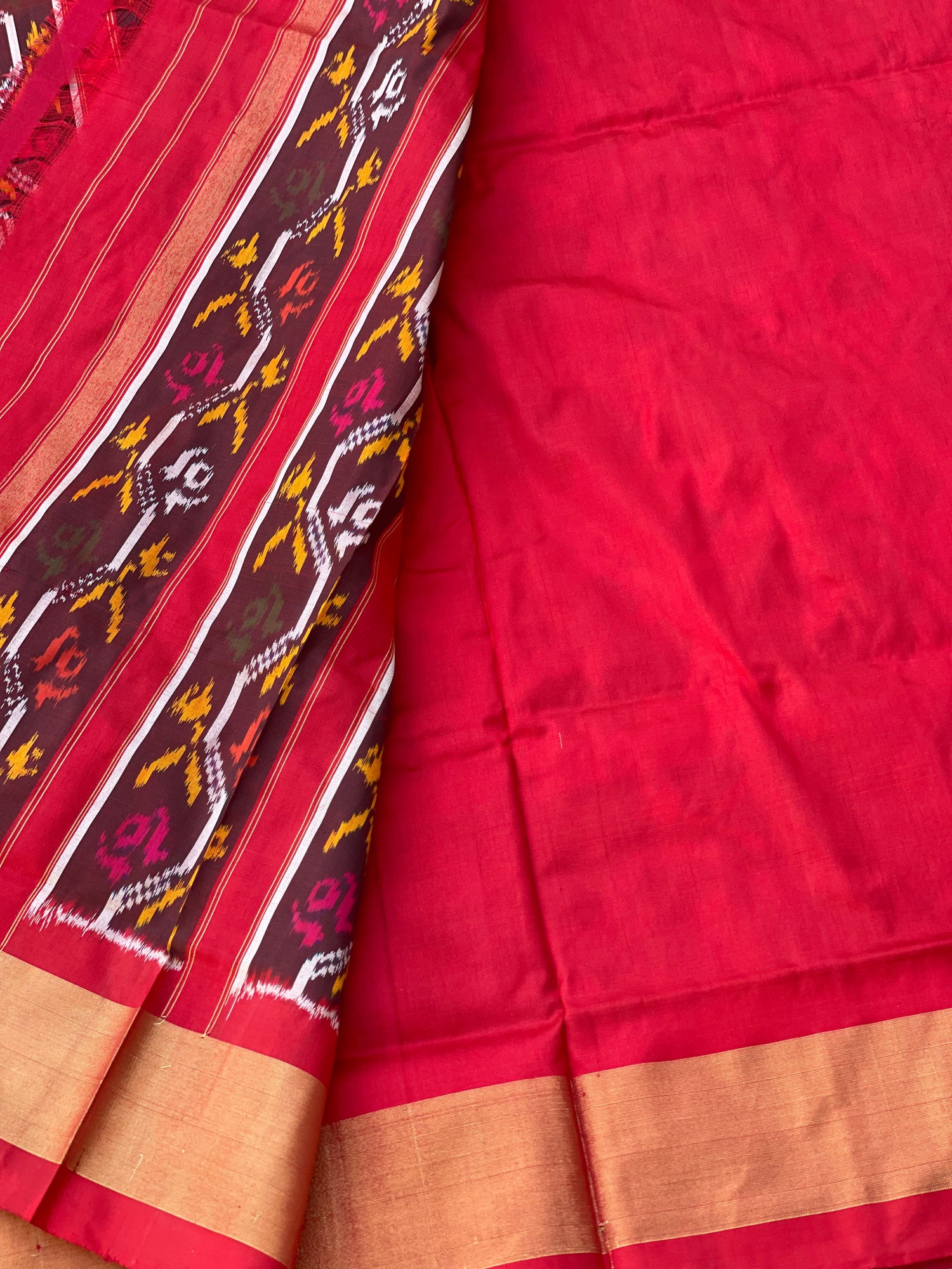 Patola Inspired silk Ikkat Saree with flower basket motifs