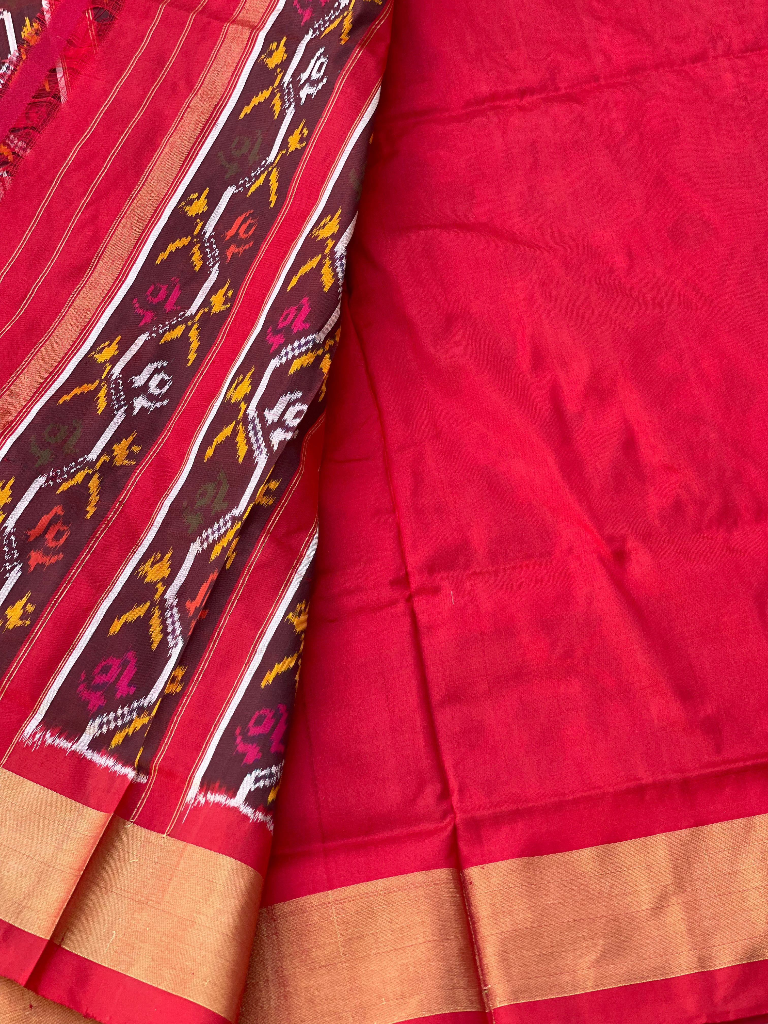 Patola Inspired silk Ikkat Saree with flower basket motifs