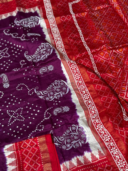Fusion Rai Bhandej on ikkat silk with hand embroidery Chikankari work