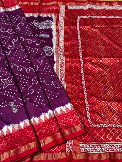 Fusion Rai Bhandej on ikkat silk with hand embroidery Chikankari work