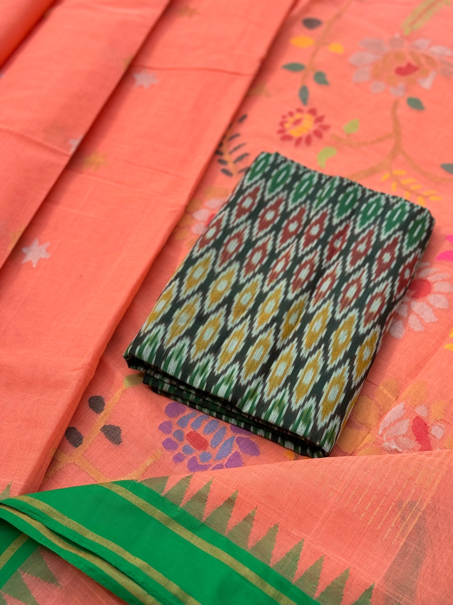 A gorgeous handspun ponduru khadhi jamdani cotton saree full jaal pallu and blouse