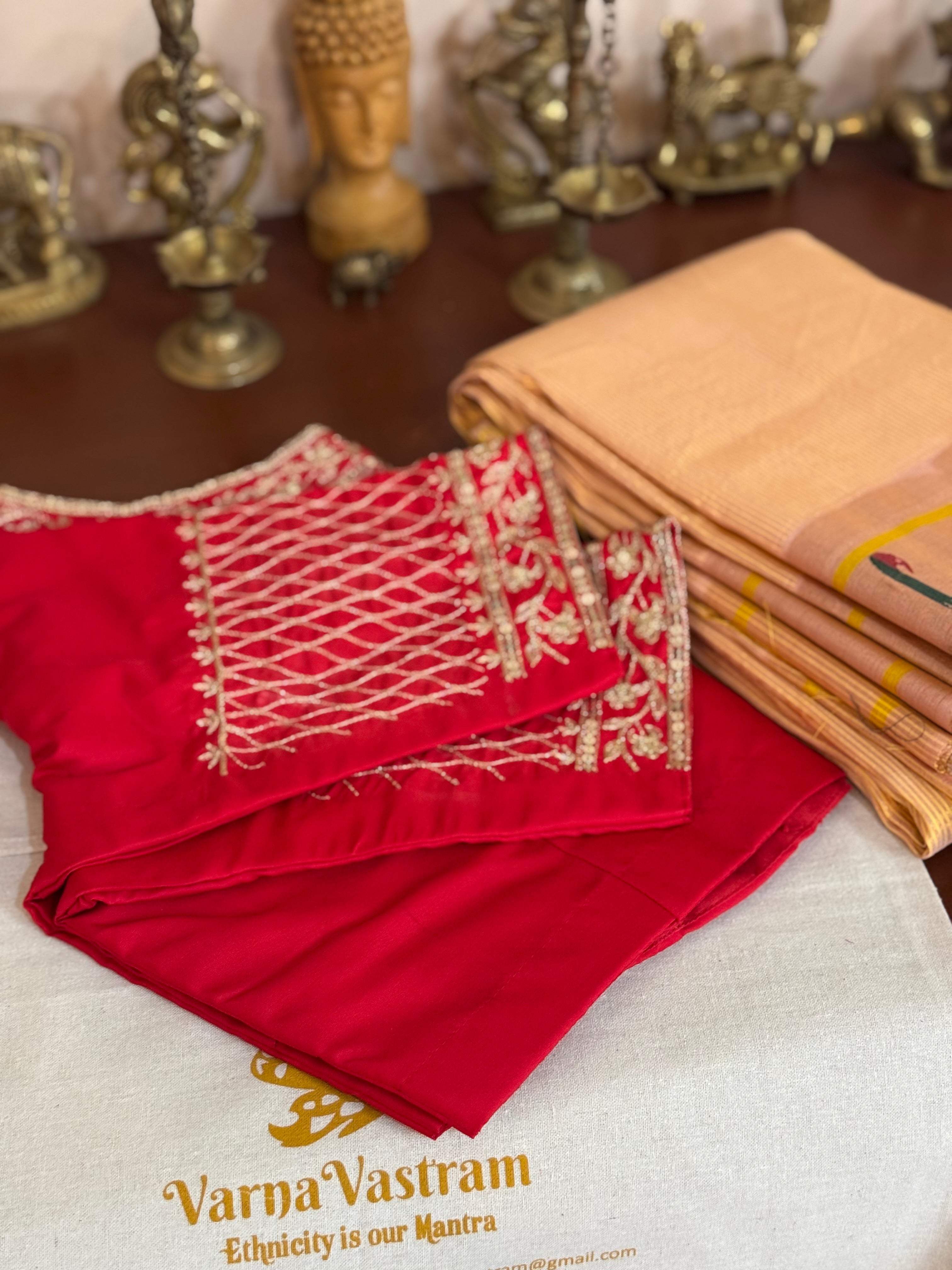 Client payment link - Raw silk red designer blouse