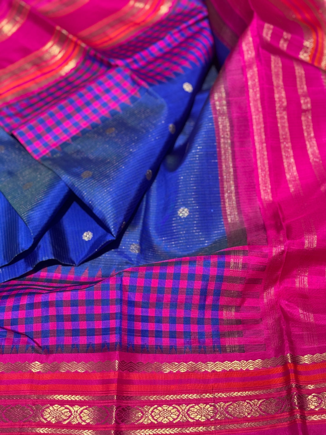 PARAMPARA Kanchivaram silk saree in MSblue with pink shade