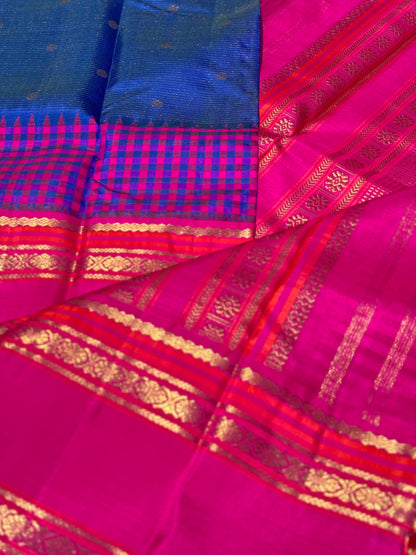PARAMPARA Kanchivaram silk saree in MSblue with pink shade