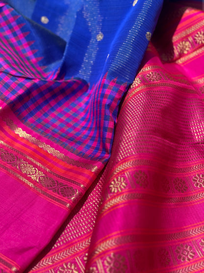 PARAMPARA Kanchivaram silk saree in MSblue with pink shade