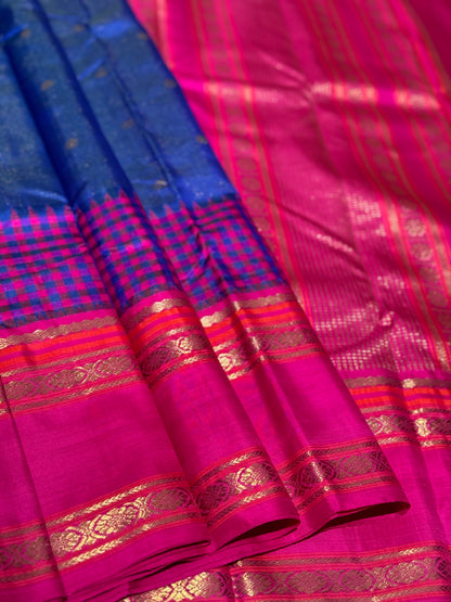 PARAMPARA Kanchivaram silk saree in MSblue with pink shade