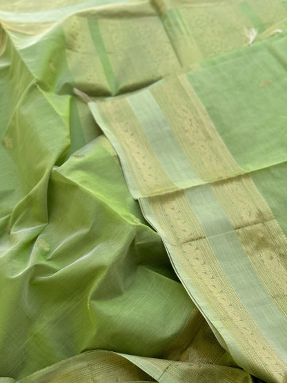A gorgeous Chartreuse green kanchi silk cotton saree