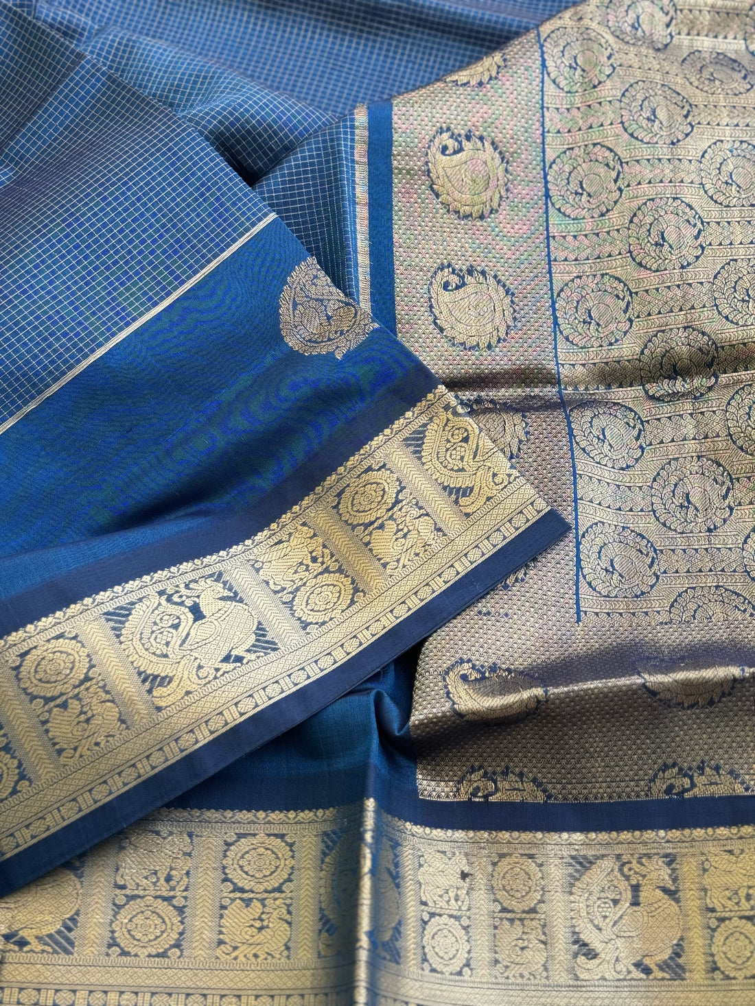 A gorgeous Teal blue kanchi silk cotton saree