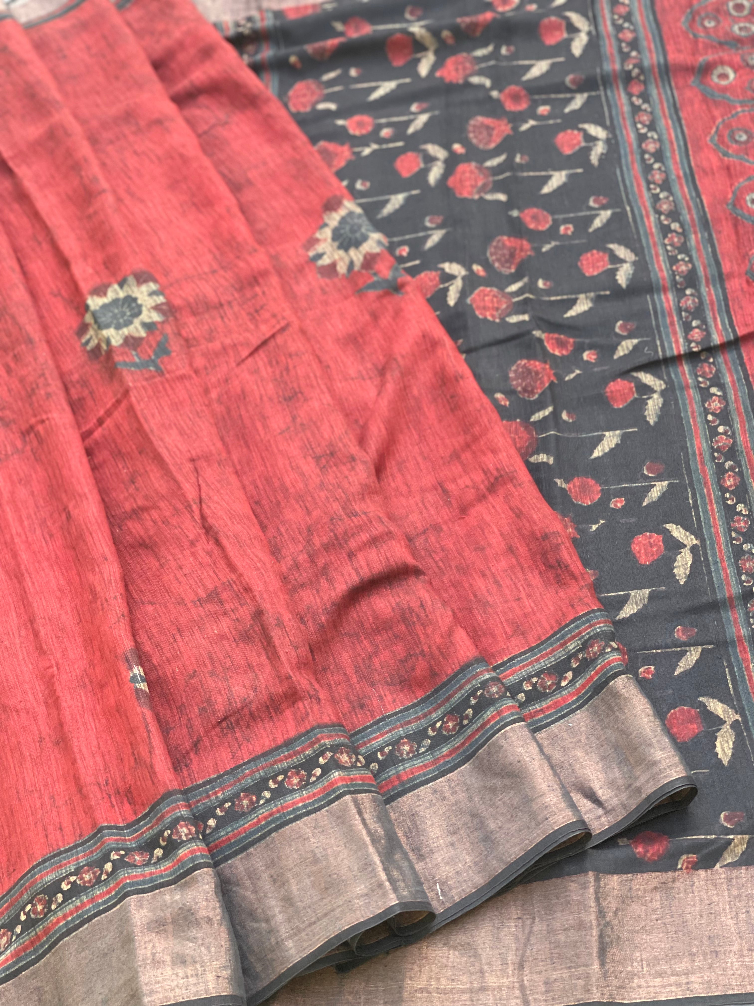 Double Resist Natural dyed ajrakh print Moonga silk Saree