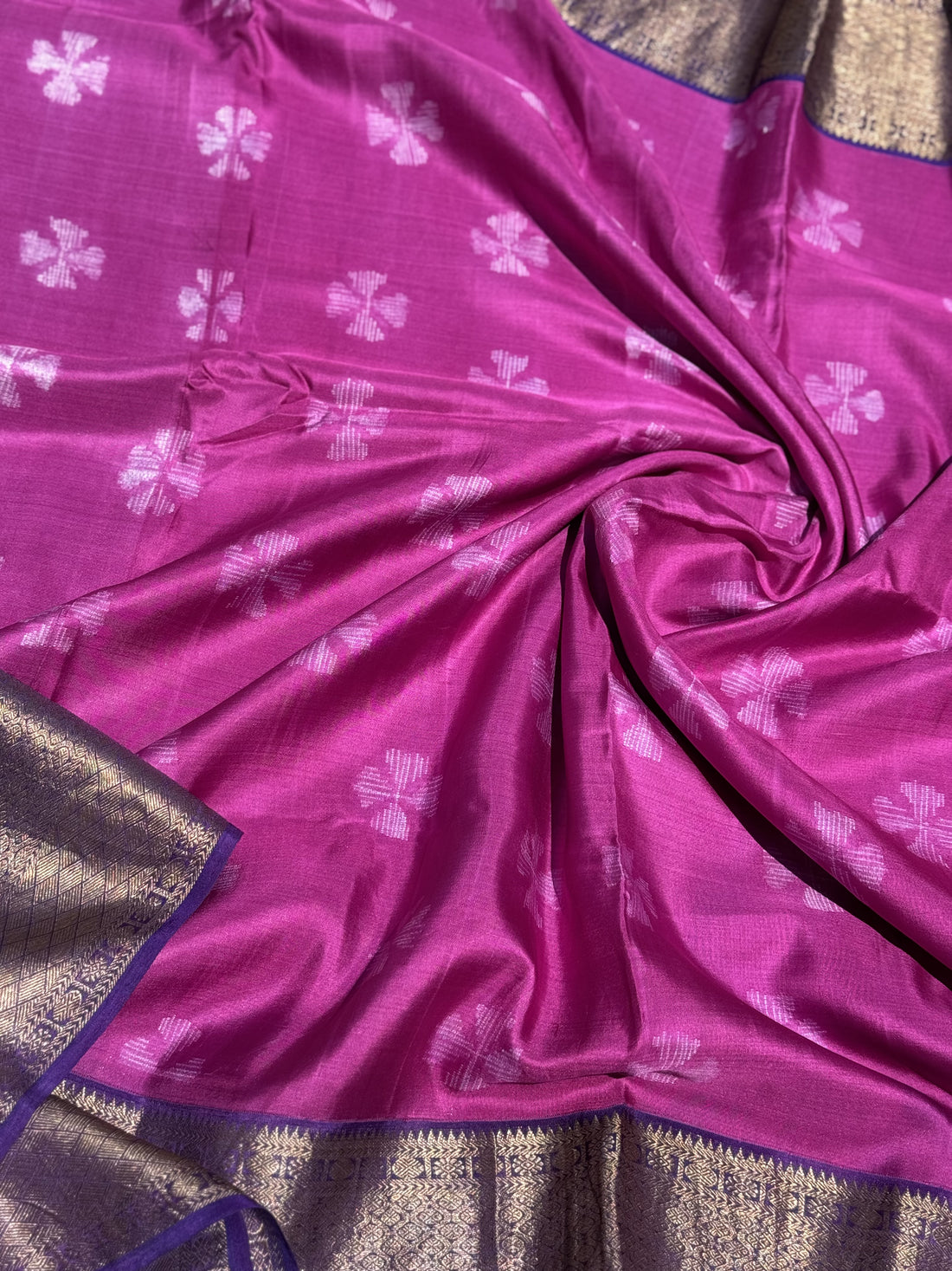 Amaranth pink shade NUI Shibori korvai kanchivaram silk saree