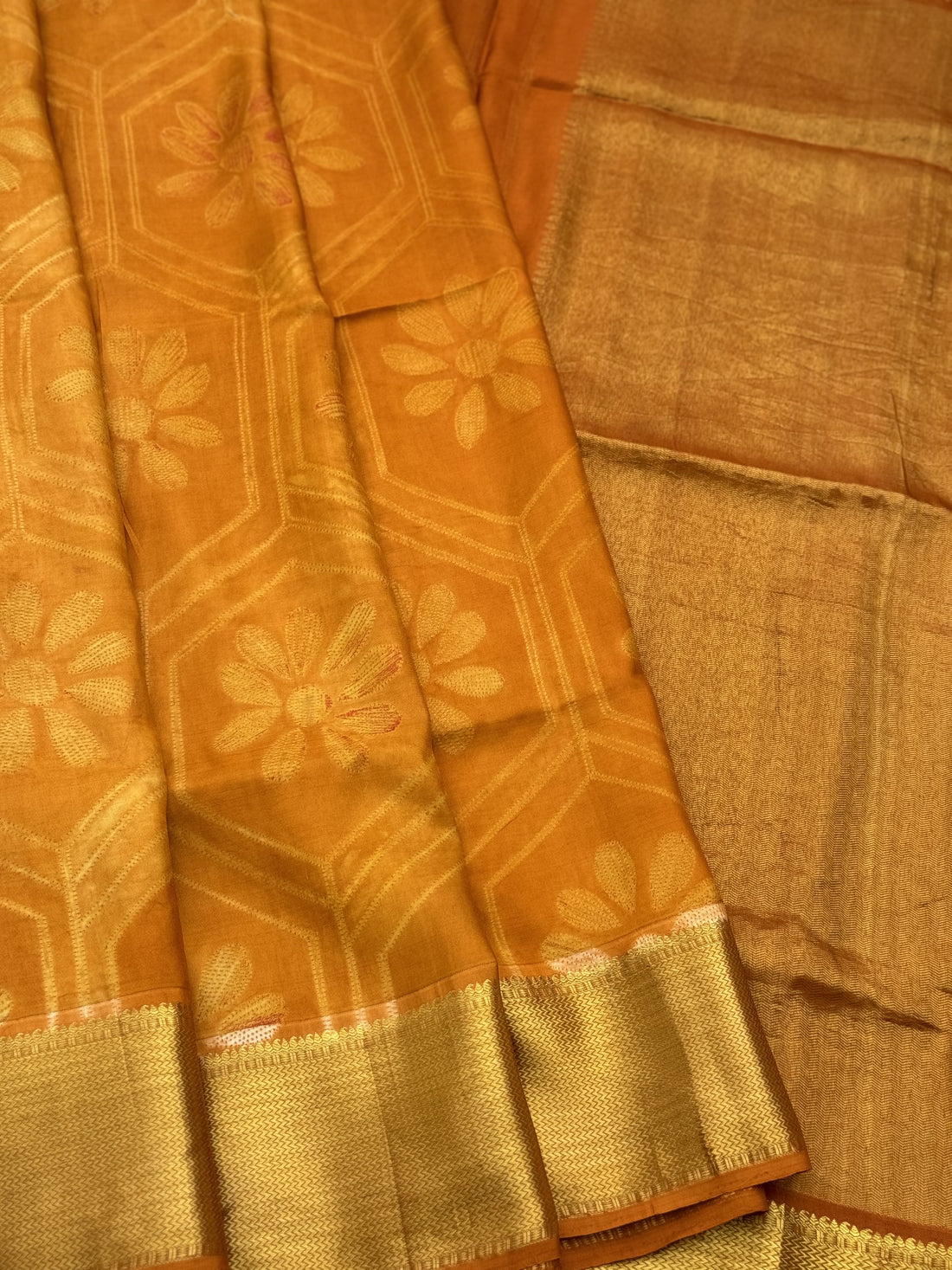 Molten gold shade NUI Shibori korvai kanchivaram silk saree