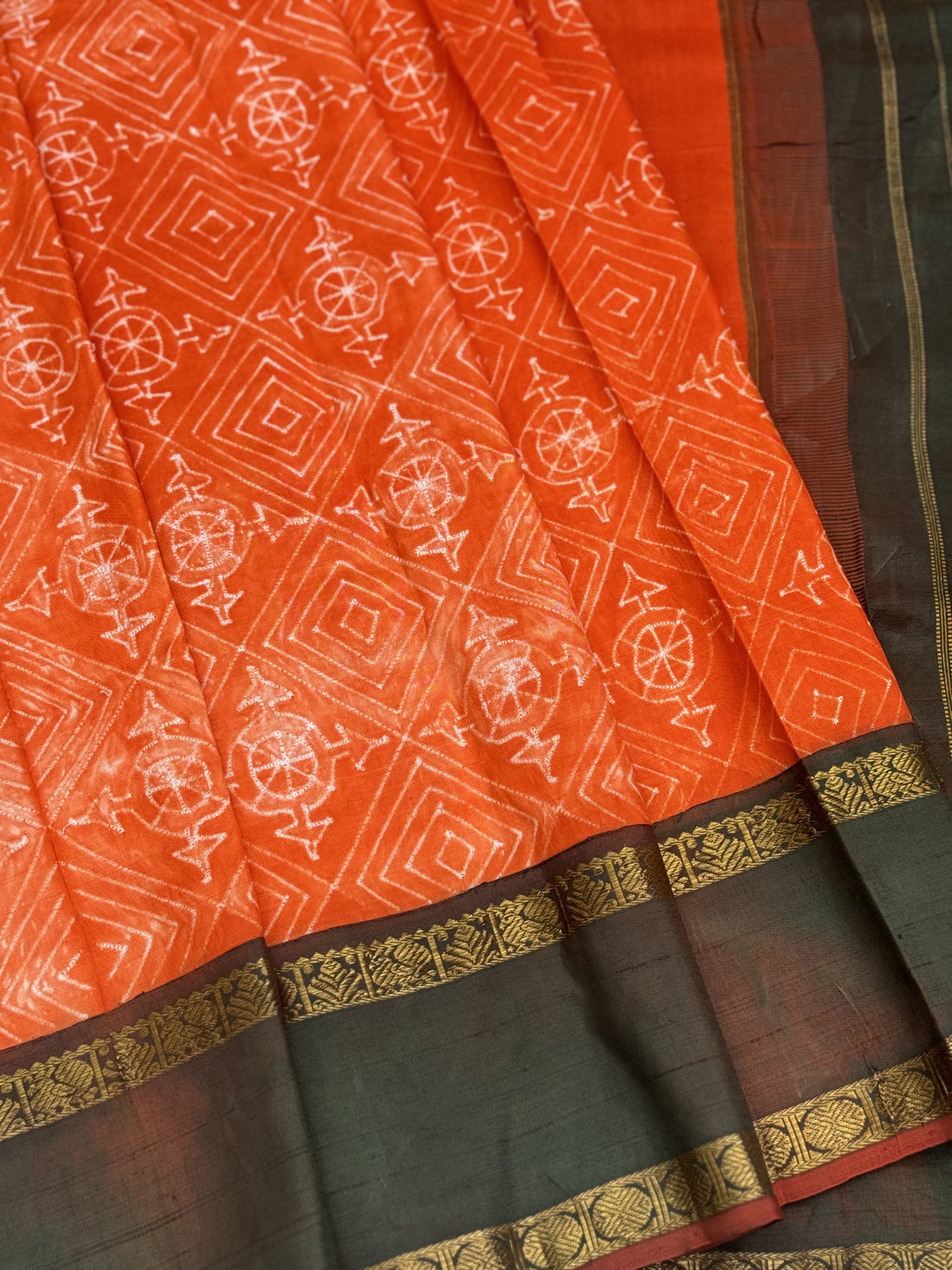 Burnt Orange shade NUI Shibori korvai kanchivaram silk saree