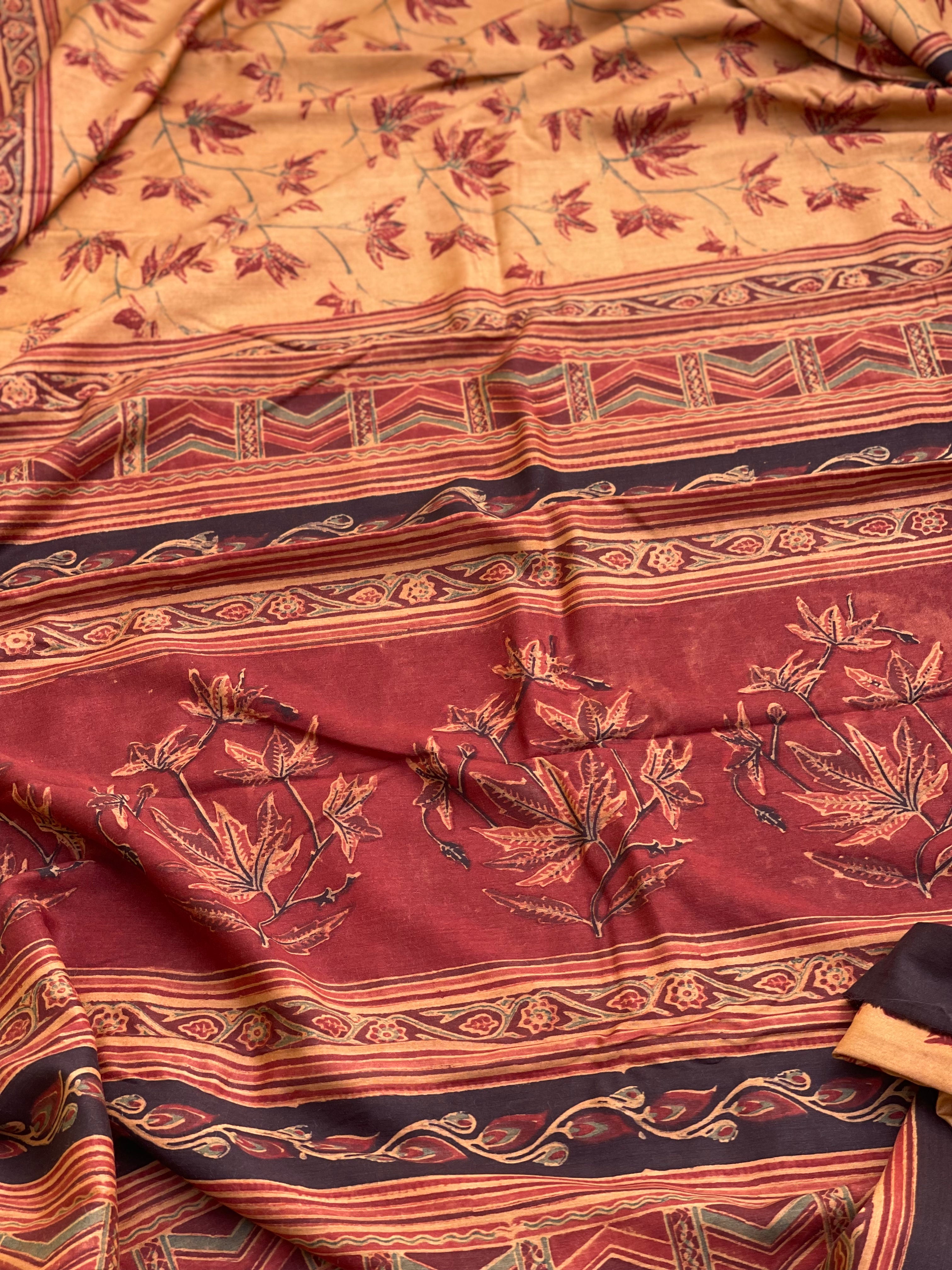 Natural Dyed Ajrakh Double Resist Print Silk Saree