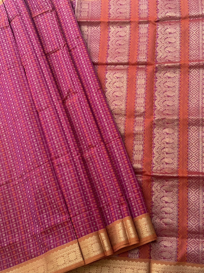 A beautiful 1000 buttas pink shade kanchi silk cotton saree