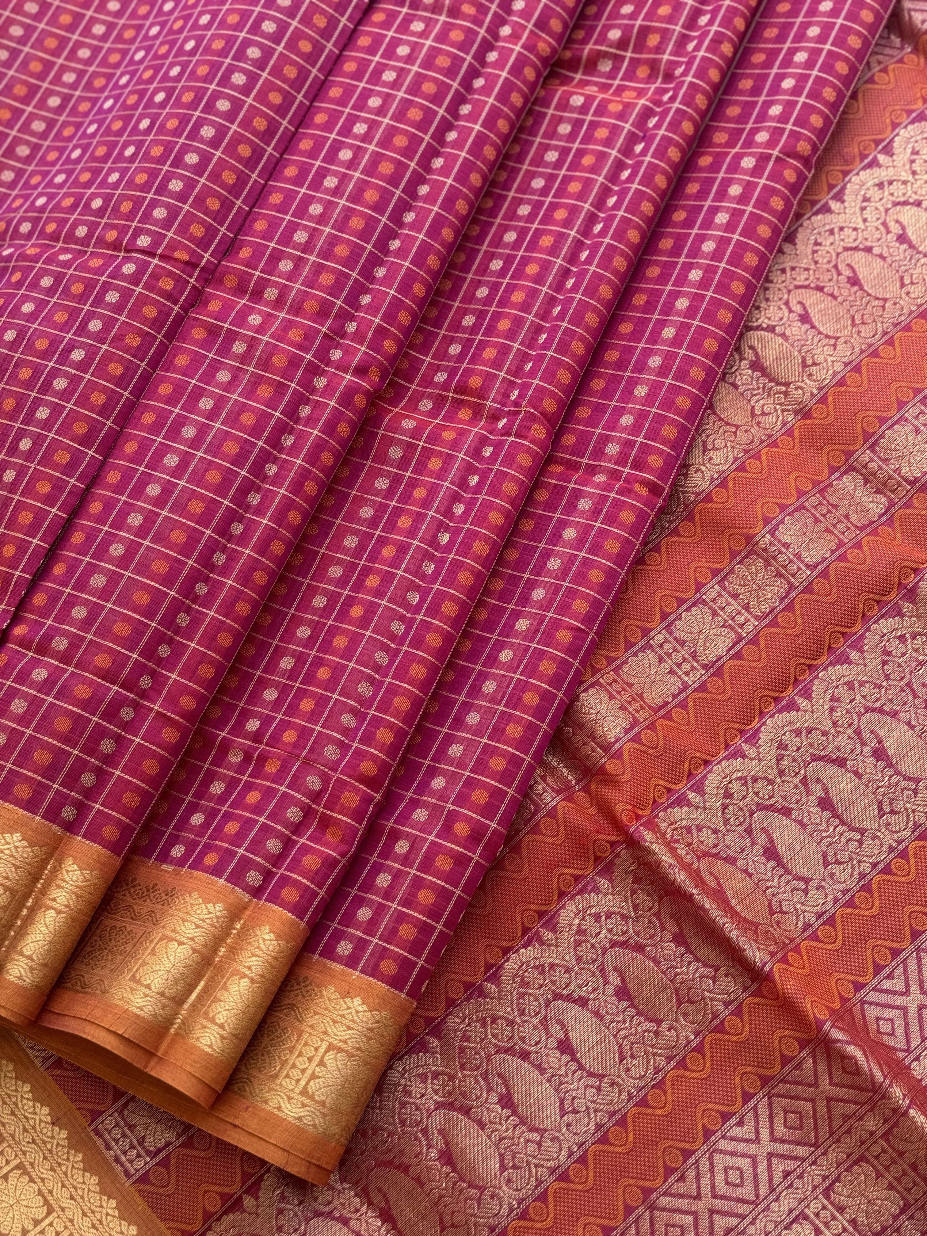 A beautiful 1000 buttas pink shade kanchi silk cotton saree