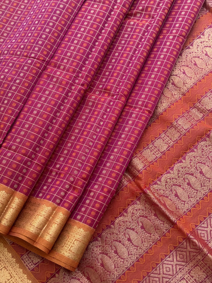 A beautiful 1000 buttas pink shade kanchi silk cotton saree