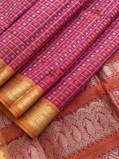 A beautiful 1000 buttas pink shade kanchi silk cotton saree