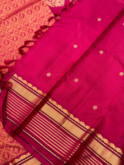 Reserved for Janki - A gorgeous masterpiece in a very unique betel nut shade with arakku kanchivaram silk saree