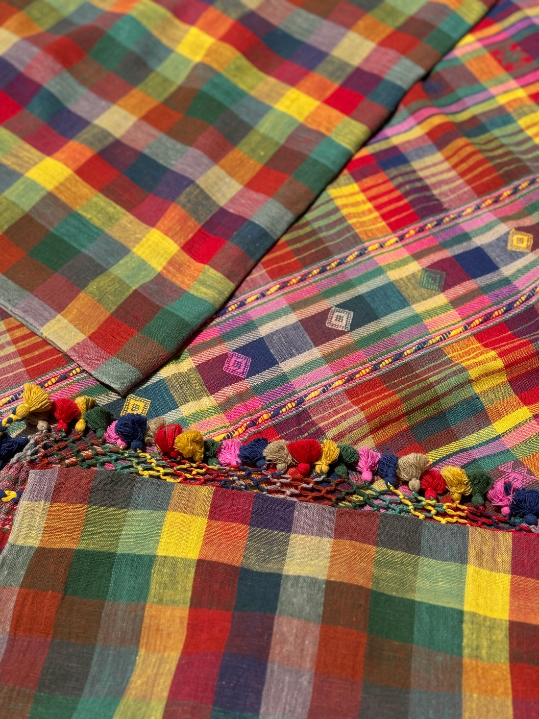 Handwoven Kala cotton bhujodi saree in multicolour checks