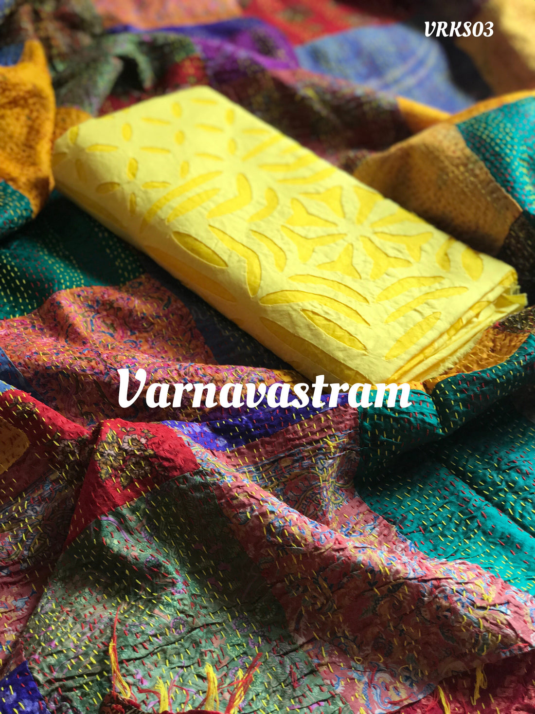 Multicolour Kathawork Silk Duppatta With Appliqué Cotton Top Salwar suit