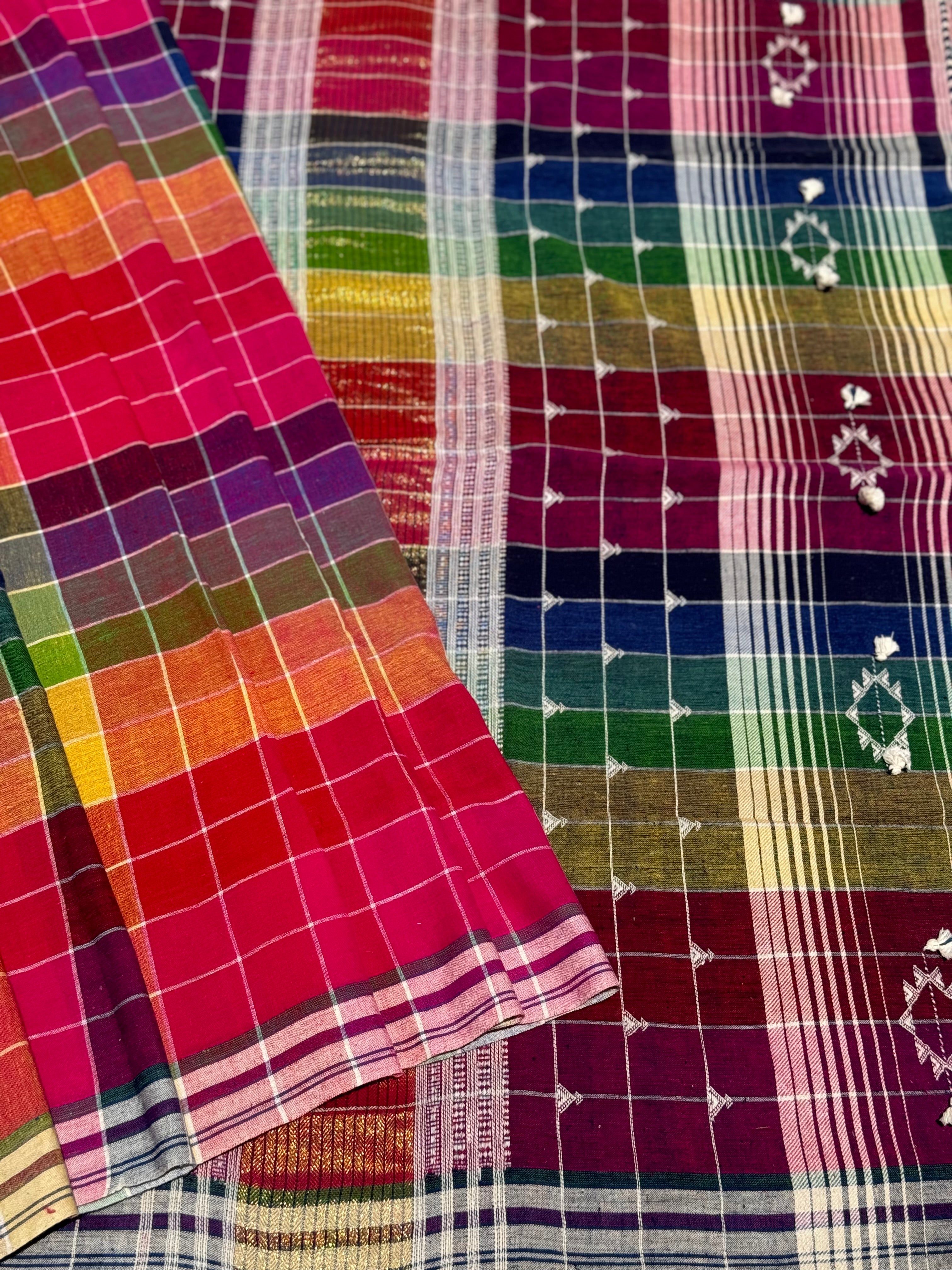 Handwoven Kala cotton bhujodi saree multicoloured