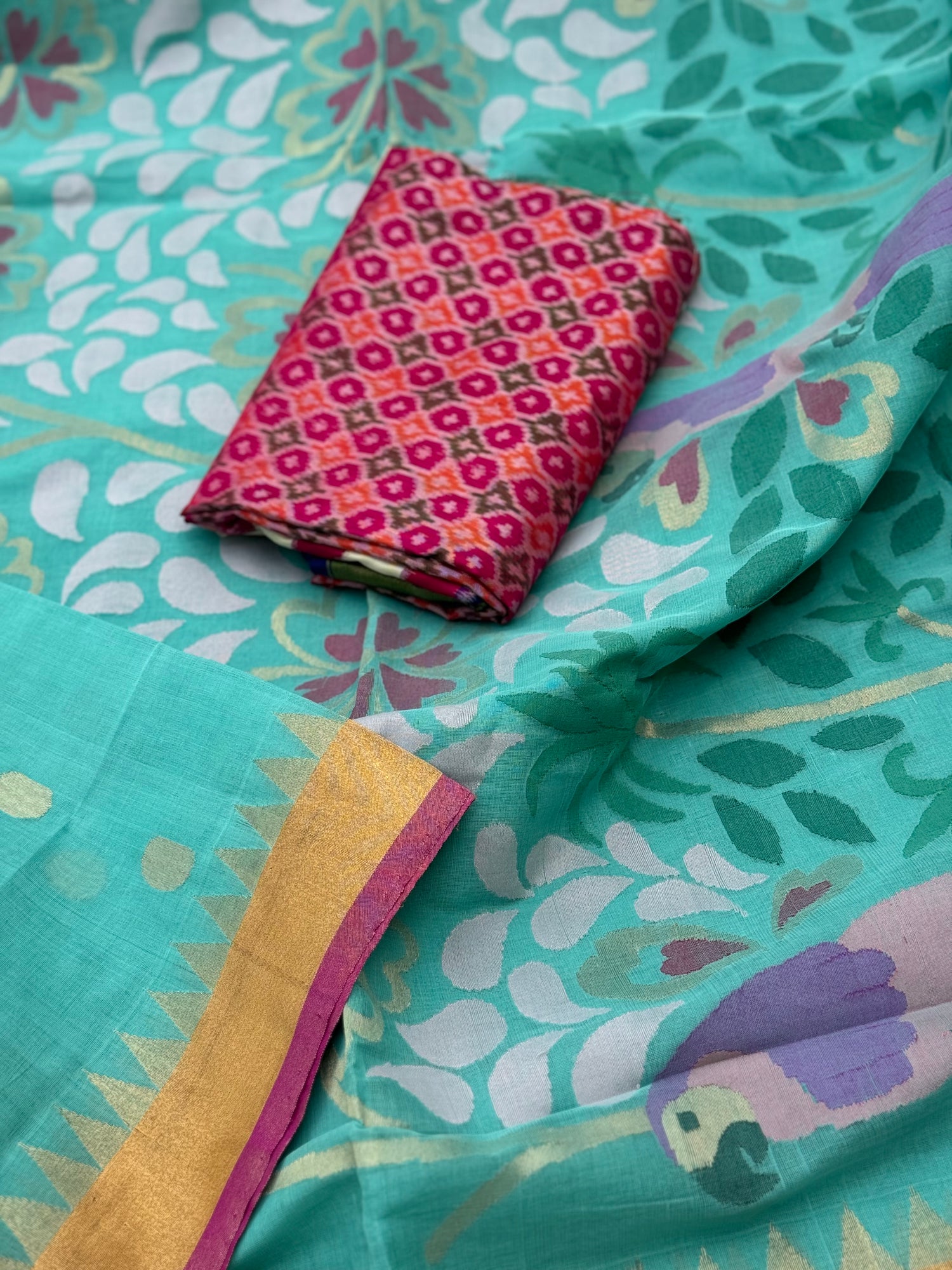 A gorgeous handspun ponduru Khadhi jamdani cotton saree