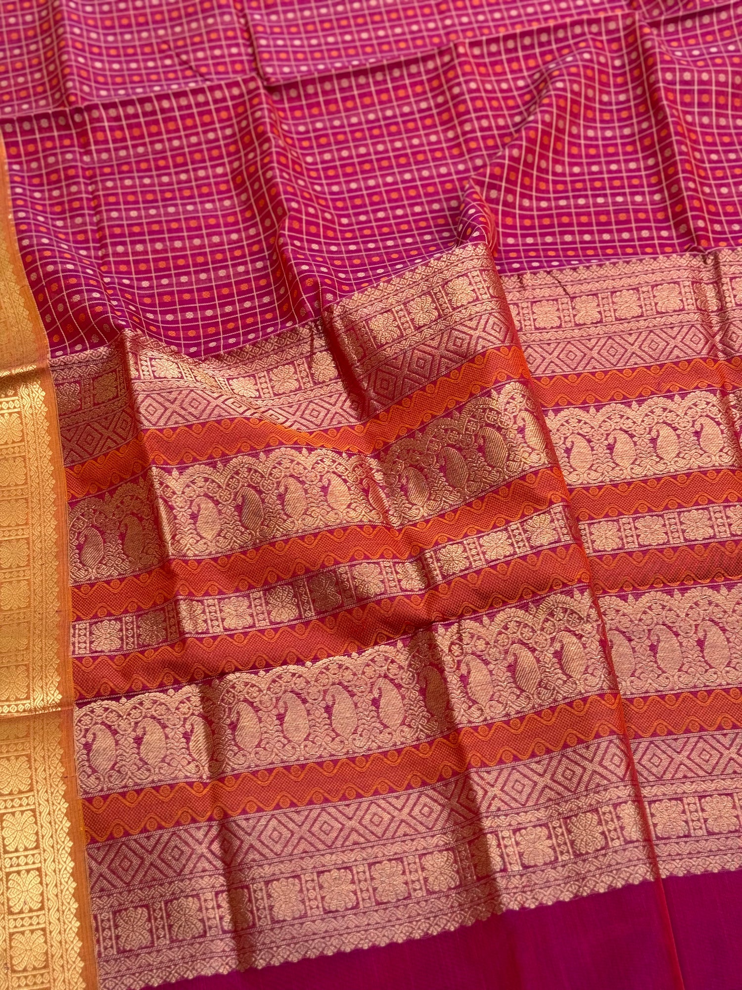 A gorgeous purple  pink shade handwoven 1000 buttas  silk cotton saree