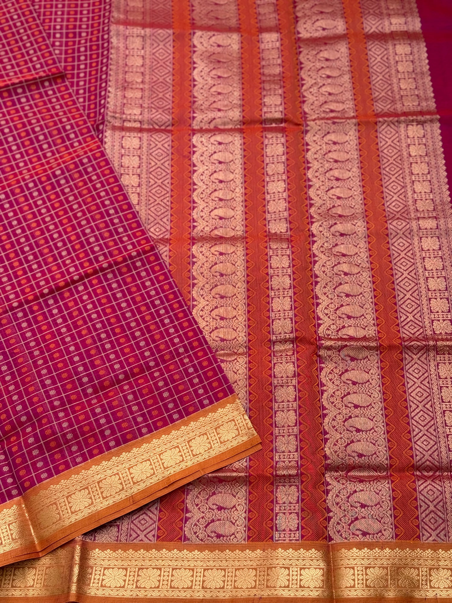 A gorgeous purple  pink shade handwoven 1000 buttas  silk cotton saree