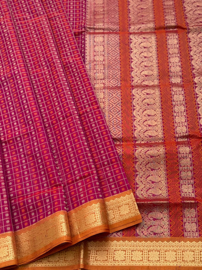 A gorgeous purple  pink shade handwoven 1000 buttas  silk cotton saree