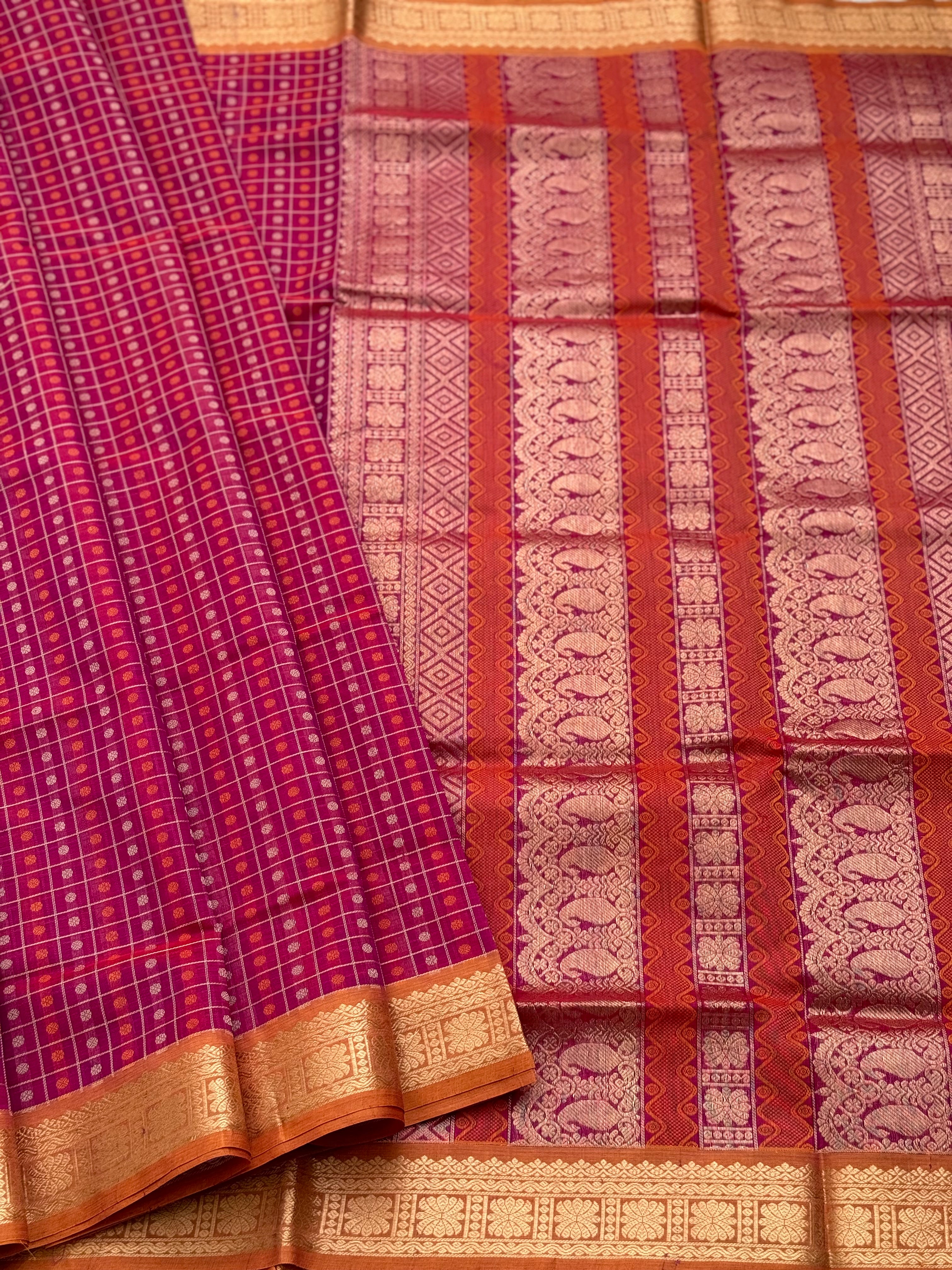 A gorgeous purple  pink shade handwoven 1000 buttas  silk cotton saree