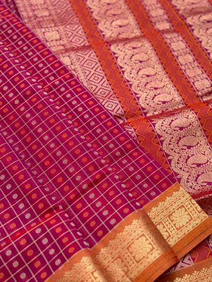 A gorgeous purple  pink shade handwoven 1000 buttas  silk cotton saree