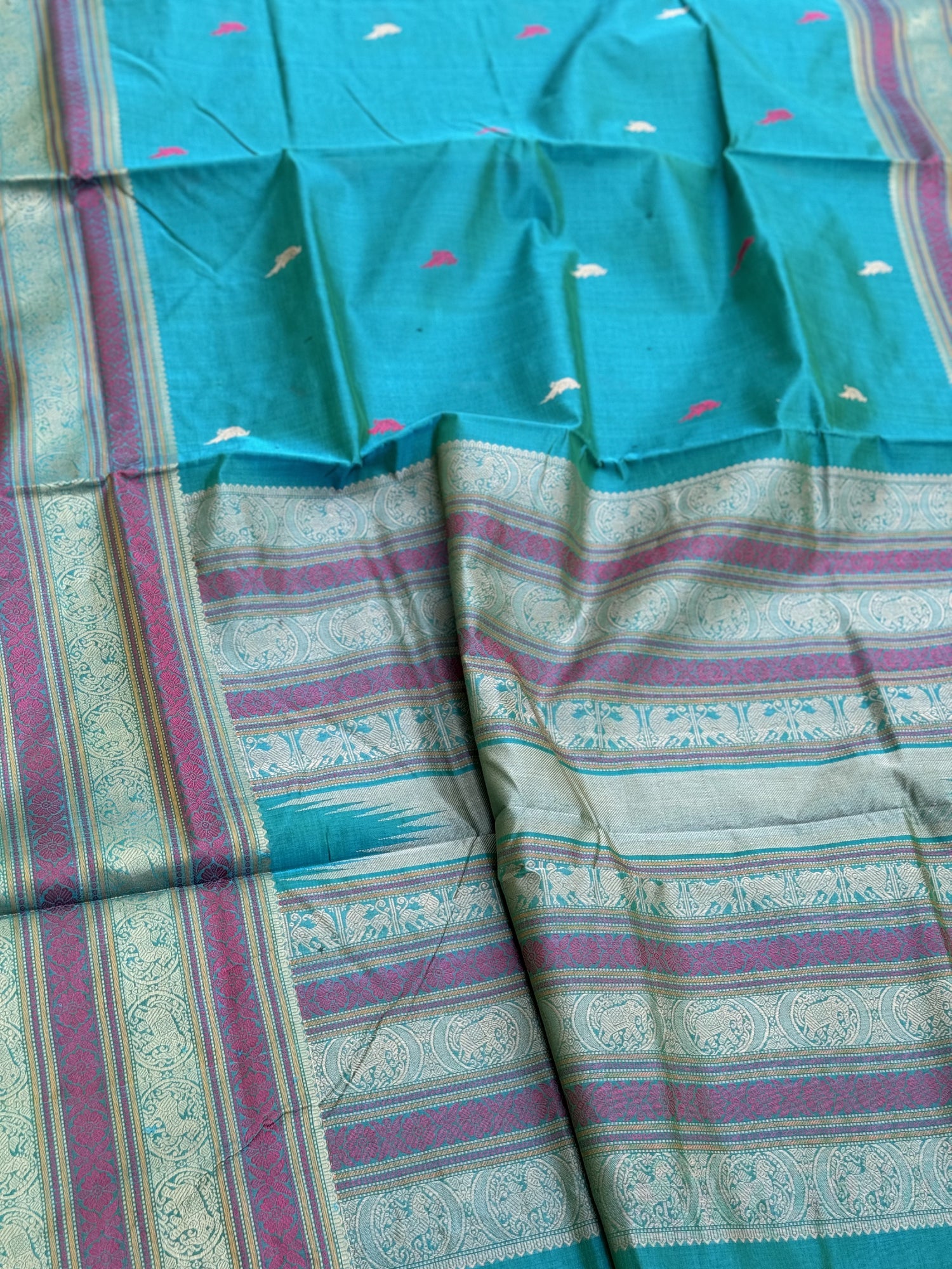 A gorgeous pastel seagreen shade handwoven Kanchi  silk cotton saree