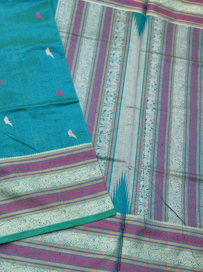 A gorgeous pastel seagreen shade handwoven Kanchi  silk cotton saree