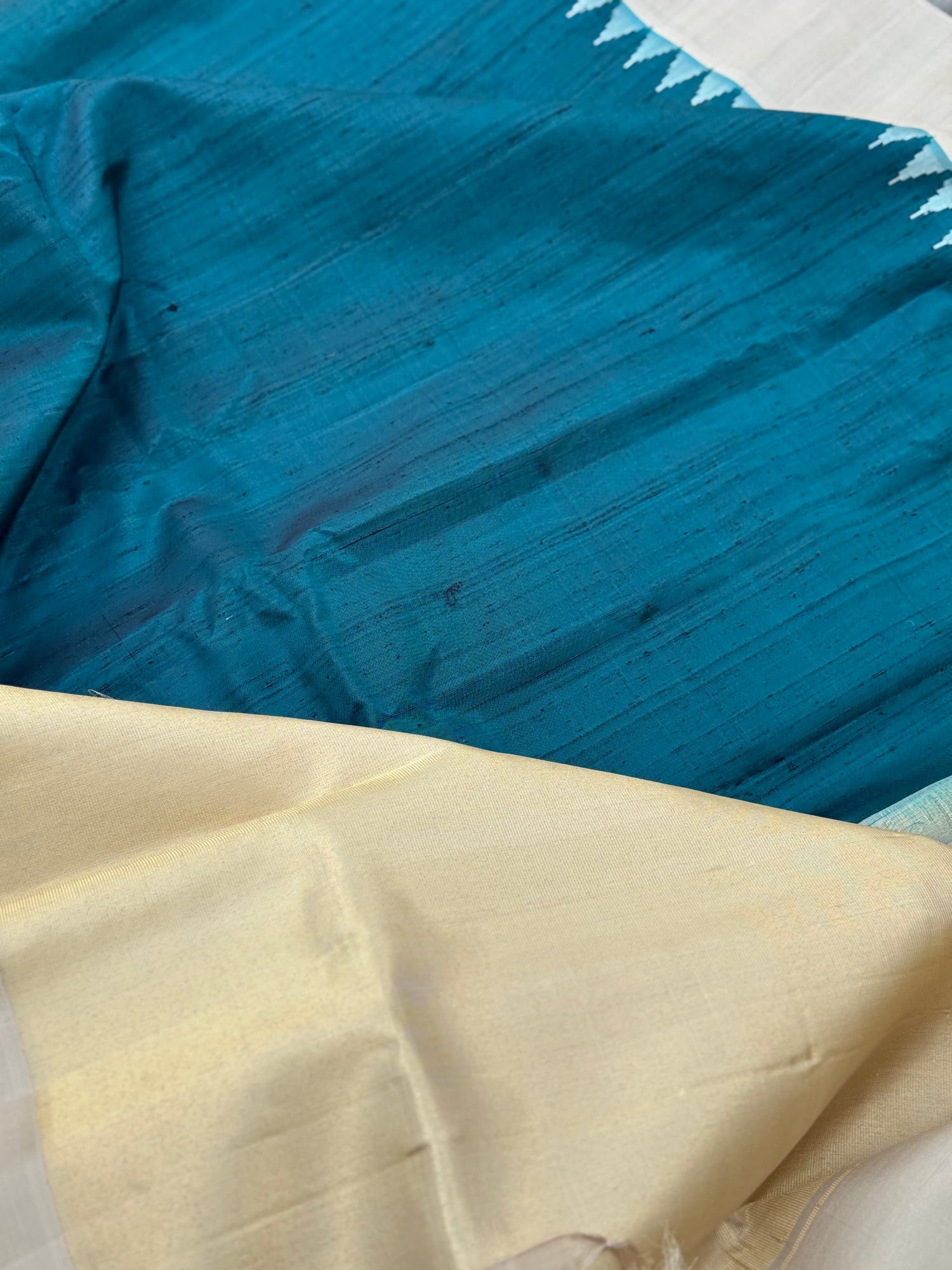 Peacock Green  temple border handwoven gadwal raw silk saree