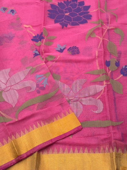 A gorgeous baby pink colour all over jaal weave organic handwoven ponduru Khadhi cotton Jamdani saree