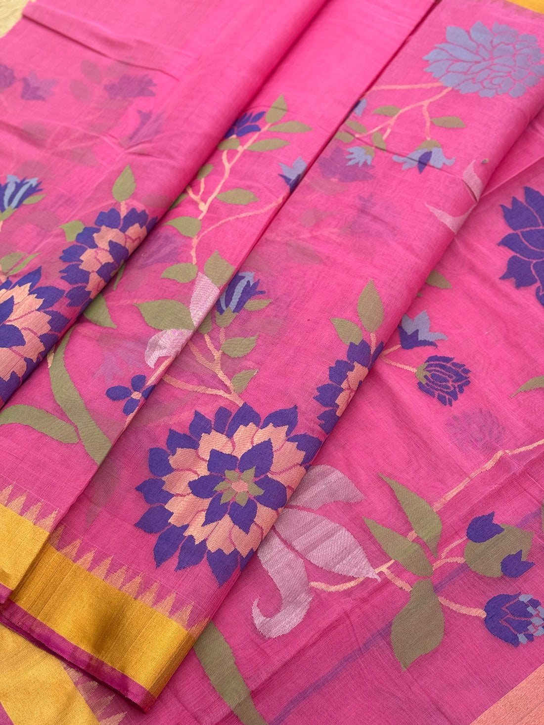 A gorgeous baby pink colour all over jaal weave organic handwoven ponduru Khadhi cotton Jamdani saree